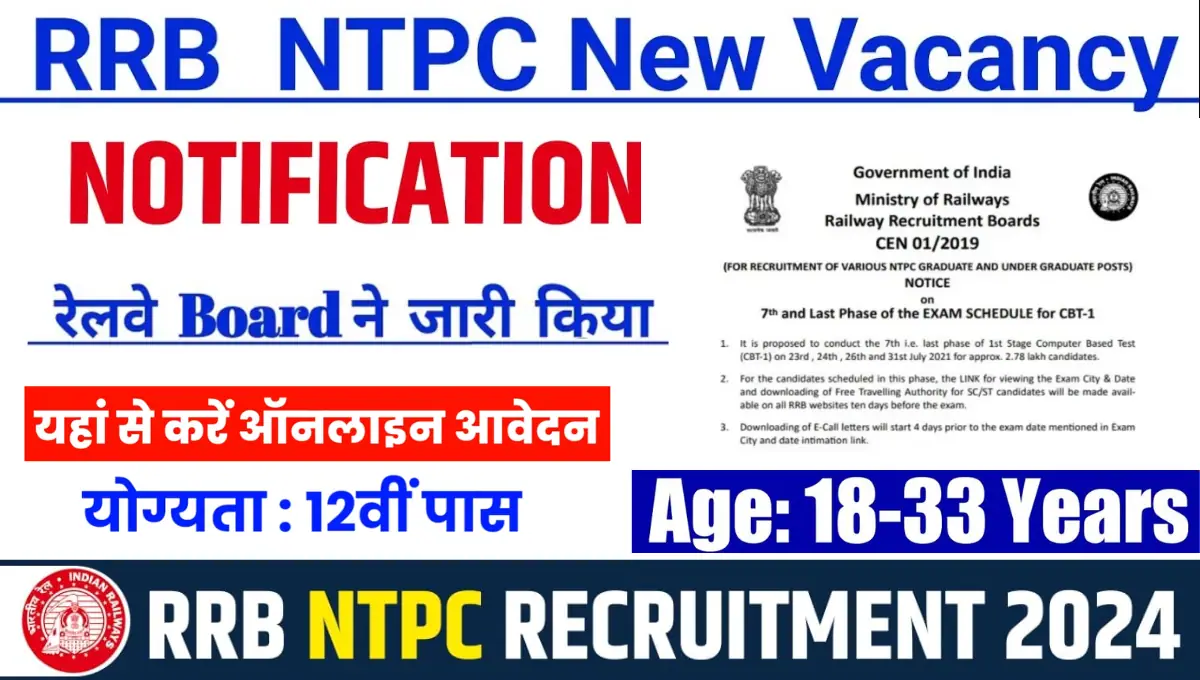 RRB NTPC Recruitment 2024 Notification, Exam Date, Online Form, Apply