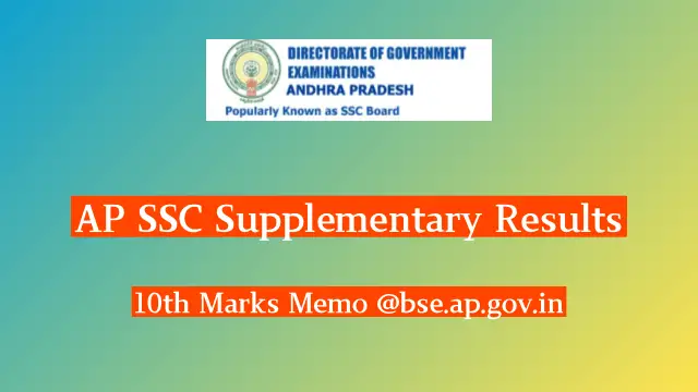 AP SSC Supplementary Results 2024, 10th Marks Memo @bse.ap.gov.in